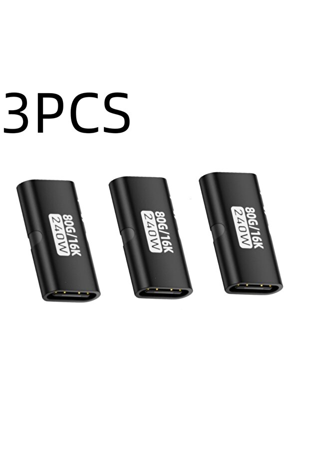 3PCS Black PD3.1 240W USB Type C To Type C Adapter Female To Female 80Gbps High Speed Fast Charging