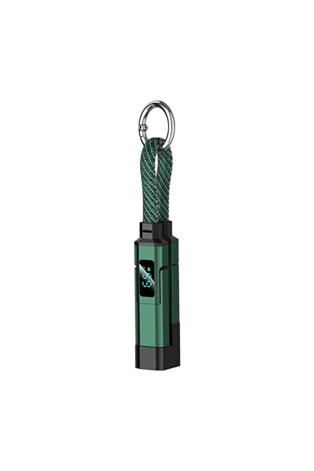 Green 4-in-1 Keychain Charging Cable LED Digital Display 65W Super Fast Charging Braided Zinc Alloy