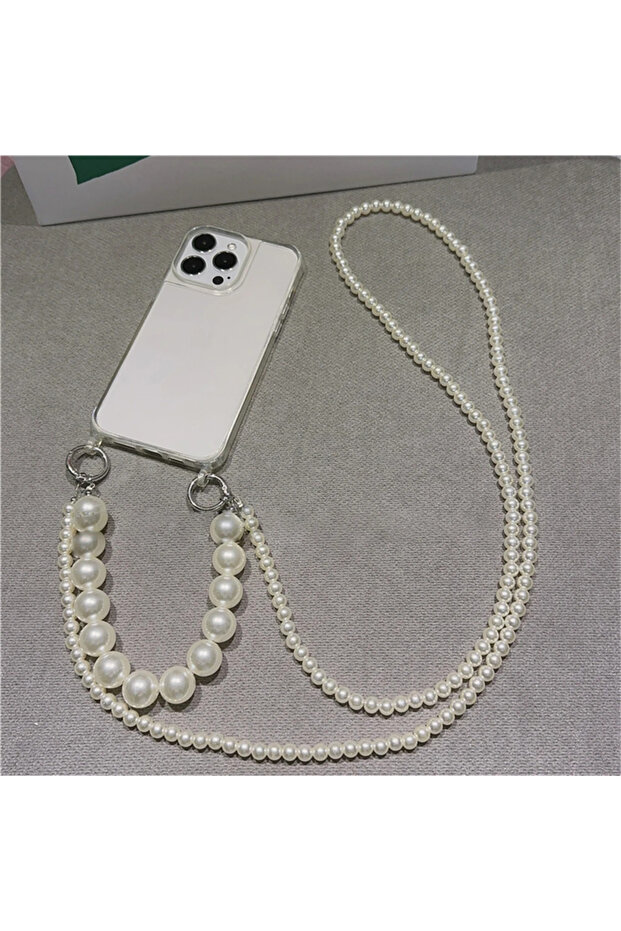 iPhone 17 ProMax A03 Luxury Crossbody Pearl Necklace Lanyard Transparent Case For iPhone17 16 14 11