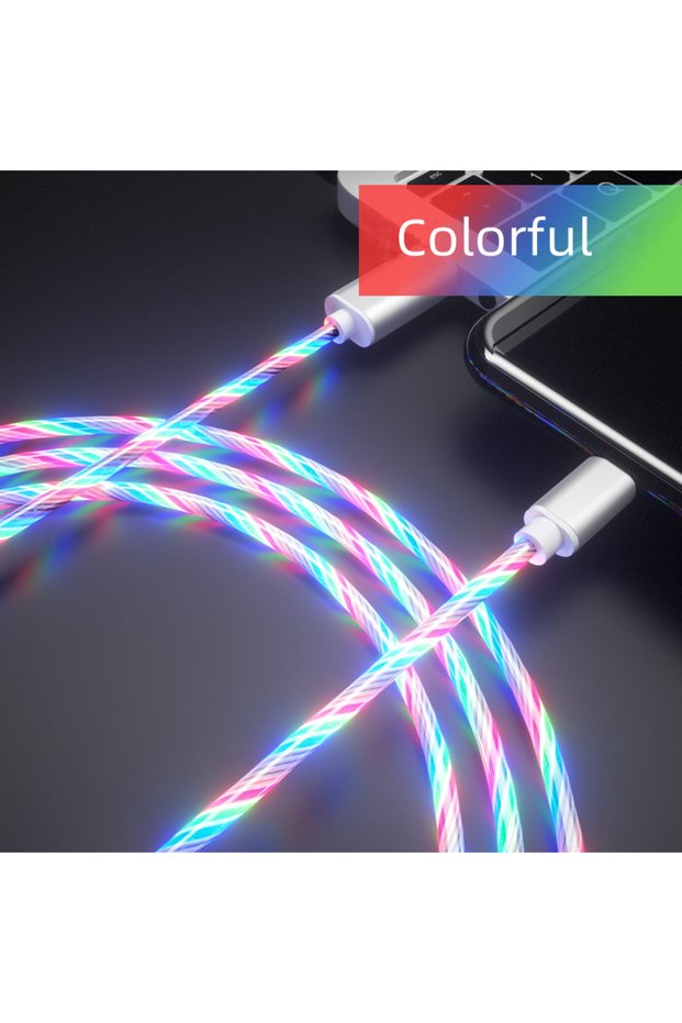 كابل Type C مضيء بطول 1 متر، 2.4 أمبير، مناسب لـ iPhone 14 و13 Pro Max، مع إضاءة LED، كابل Micro USB للشحن السريع.