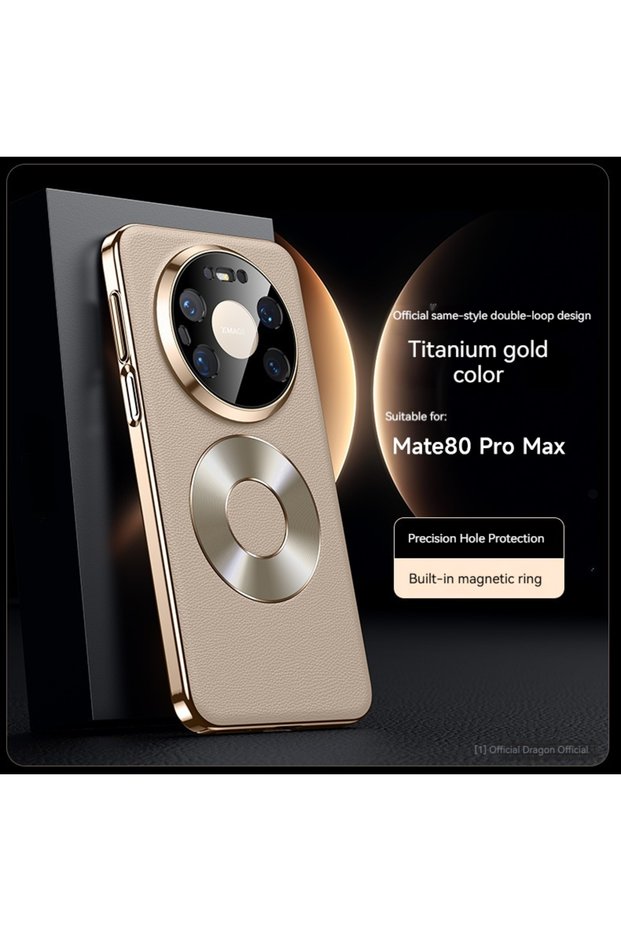 Huawei Mate 80 Pro Gold Double Ring Magnetic Leather Phone Case, For Mate 80 Promax Mate 80 70 60 P