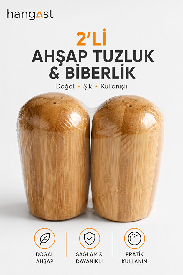Bamboo 2-Piece Wooden Salt and Pepper Shaker Set | Natural Wooden Salt and Spice Container | Kitchen Tabletop Spice Rack