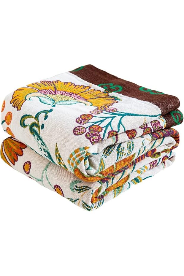 MSGKV Boho Throw Blanket 100% Cotton Blankets for Bed Couch 60'x80', Soft Fall Mexican Blanket Trave