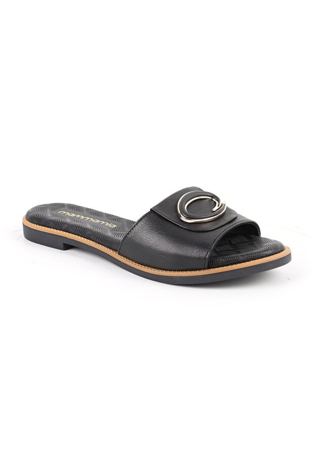 Women's Slippers Daily Genuine Leather Single Strap Metal Accessory Flat Sole 26Y-1425