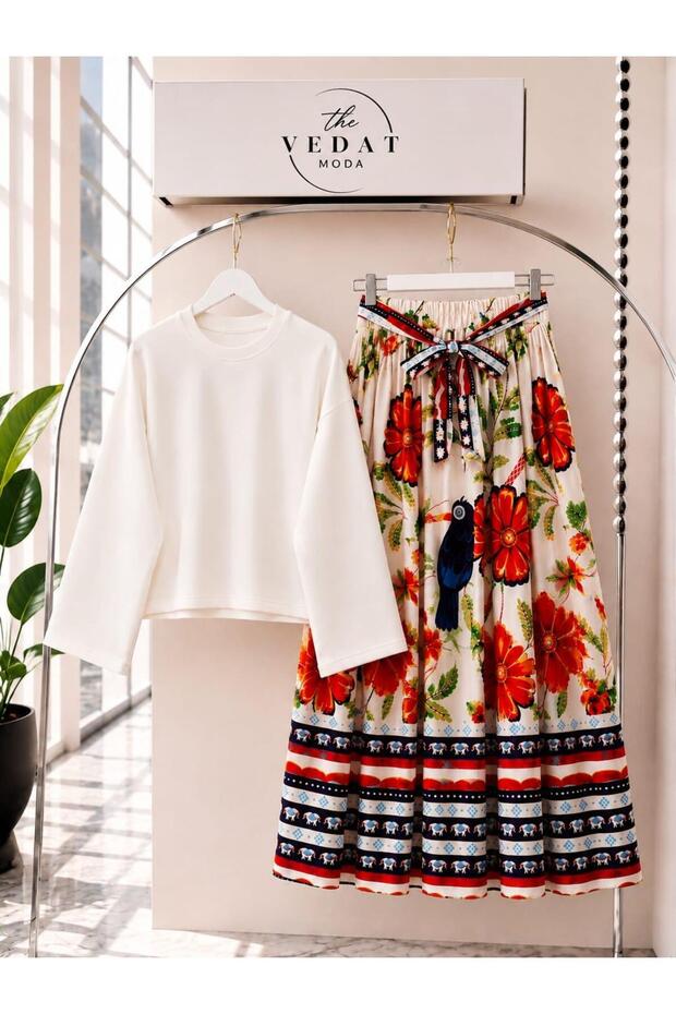 Women's Skirt Detailed - Blouse Set -0610 (Excluding Necklace)