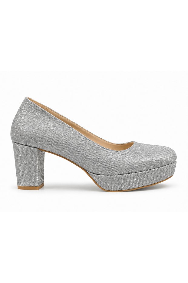 Women's Silver Striped Low-Cut Heeled Platform Shoes