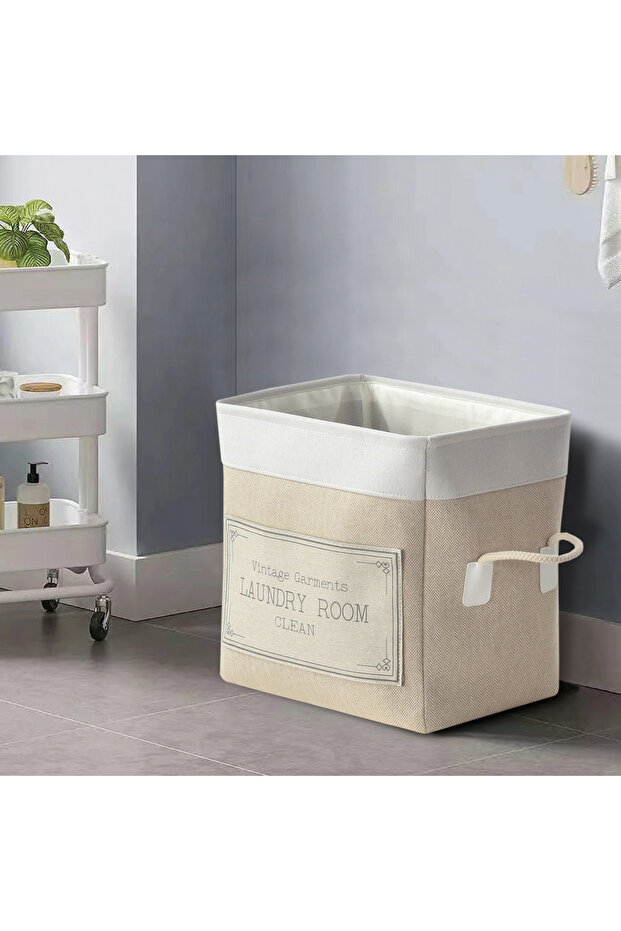 Laundry Basket Square 40x30cm 2 Tone Rope Plain Beige