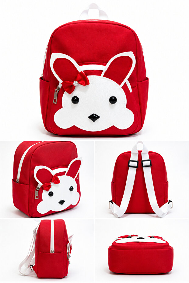 Boys-Girls Mini Backpack - Rabbit and Football Pattern, Zipper Closure, Adjustable Strap, Kindergarten and Daily Use Bag