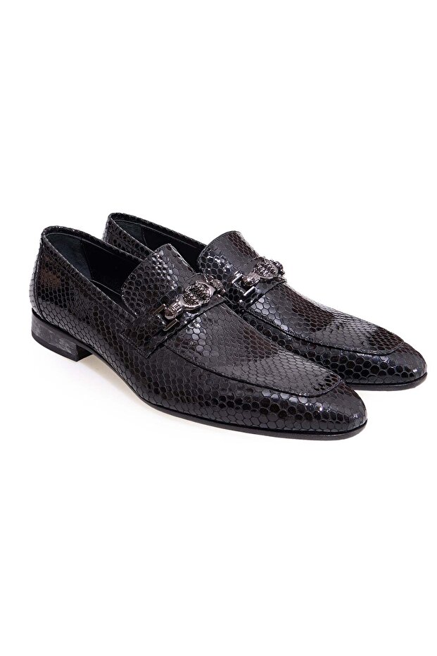 Black Color Laceless Genuine Leather Leather Sole Men's Shoes