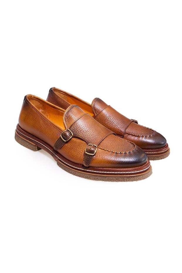 Camel Color Laceless Genuine Leather Men's Shoes