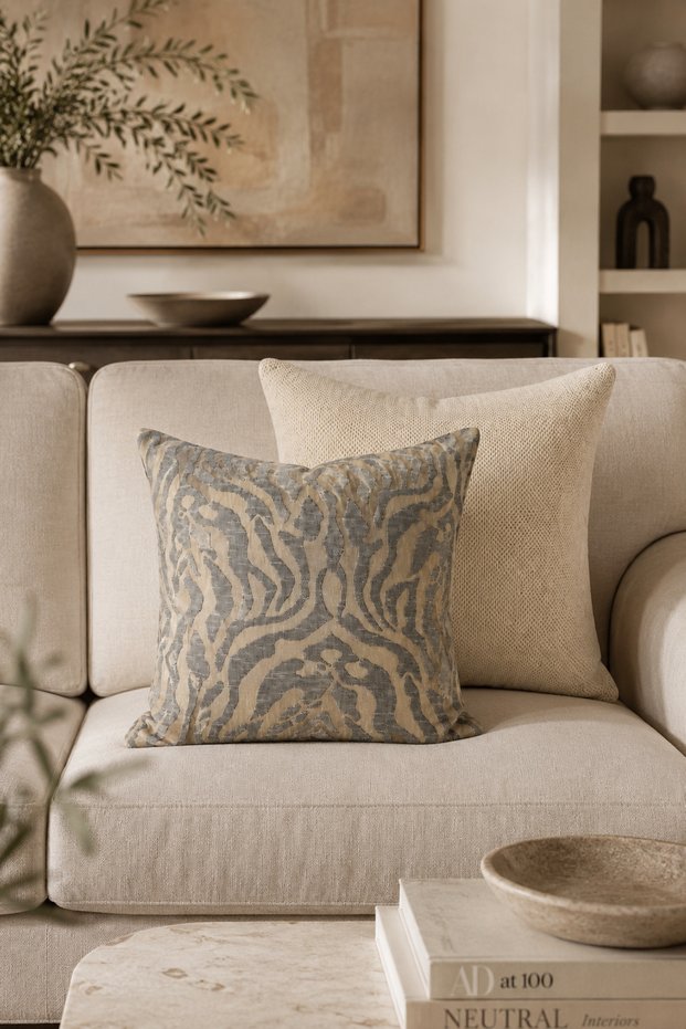 43X43 cm Set of 2 Decorative Throw Pillow Covers Gray Beige Patterned and Cream Textured