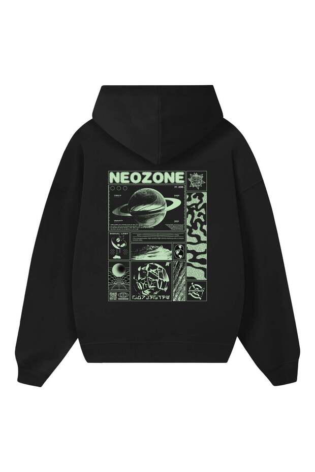 Oversize Unisex Black Hoodie Y2K Printed Hooded Sweatshirt