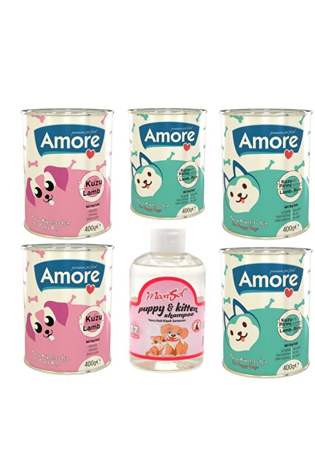 Kuzu Etli Yavru Köpek Konserve Pate 3x400gr + Chunks 2x400gr + Şampuan 200ml - 1