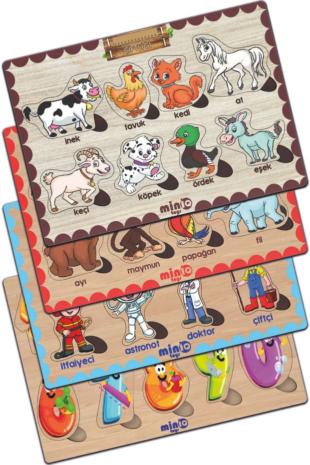 Wooden Turkish Farm Animal.+forest Animal.-professions-numbers Set of 4 Educational-tutorial Puzzle