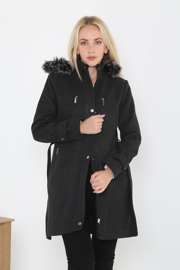 Women's Short Cashmere Stamp Hooded Fur Coat Coat