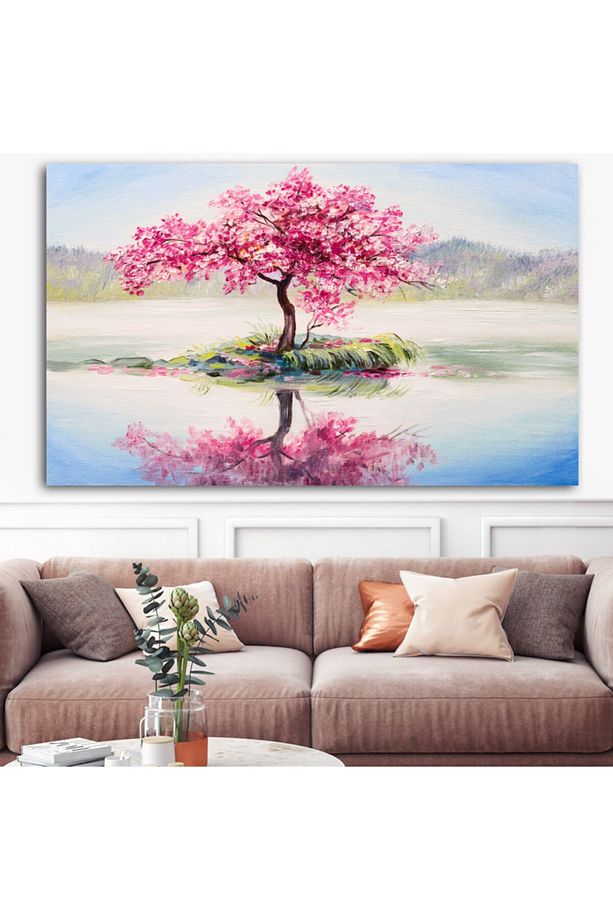 Dev Boyut Dekoratif Ağaç Göl Kanvas Tablo (80cm X 120cm) - 1