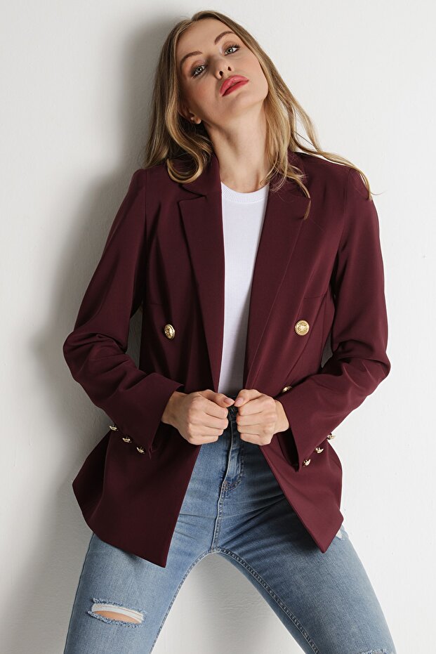 Women's Plum Gold Buttoned Blazer Jacket