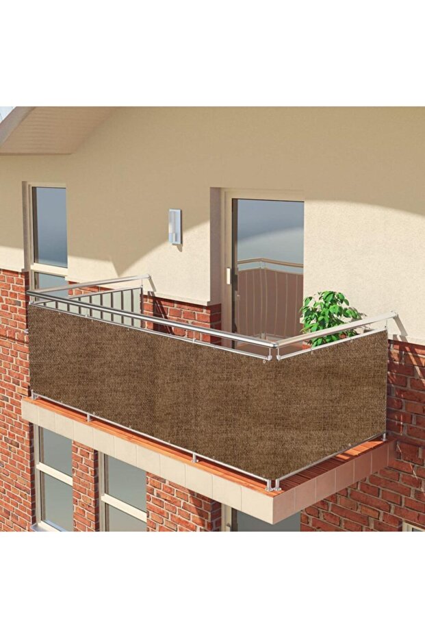 Balcony Iron Curtain Railing Curtain Plain Brown All Sizes Size X Top with Metal Ring