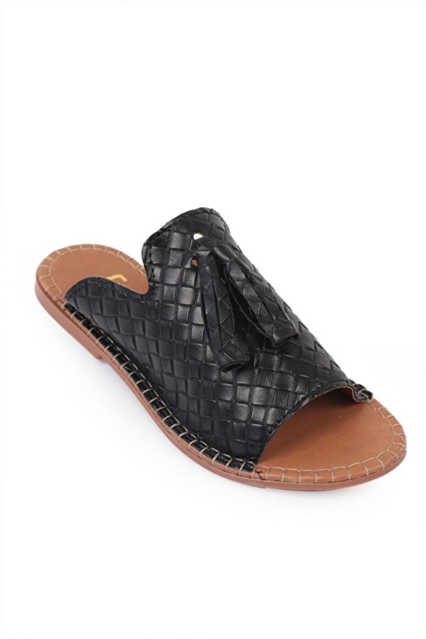 Capone 010 Tasseled Black Women's Slippers
