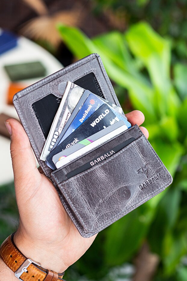 Garbali Magnet Crazy Leather Gray Unisex Card Holder Wallet