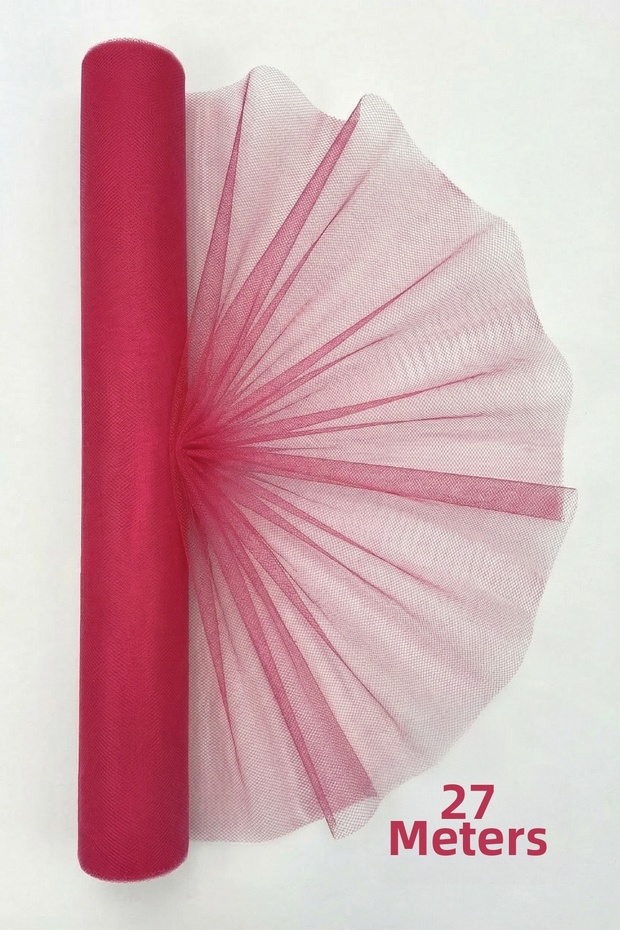 27 Meters Iranian Greek Tulle Fuchsia, Engagement Dowry Bundle Door Birthday Convoy Party Decor Ornament (Width 70cm)