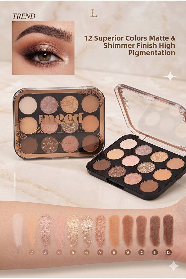 Larleen 12 Colors Matte and Shimmer High Pigmented Nude Eyeshadow Palette