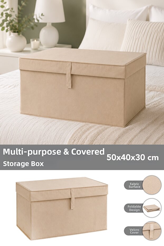 Maxi Boy Hurç - Multi-Purpose Organizer Storage Box with Lid 50X40X30Cm Beige