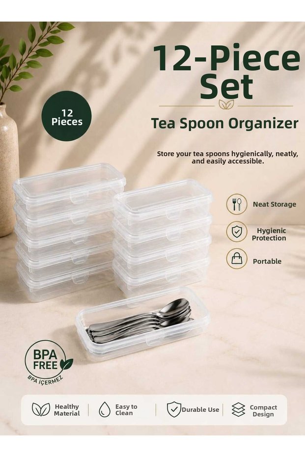 12 Pieces Tea Spoon Storage Container Tea Spoon Carrying Set Multi-Purpose Organizer Locking Box