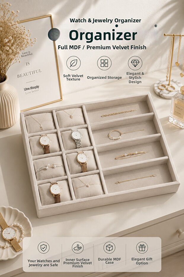 Premium Velvet Watch, Jewelry, and Eyeglass Organizer