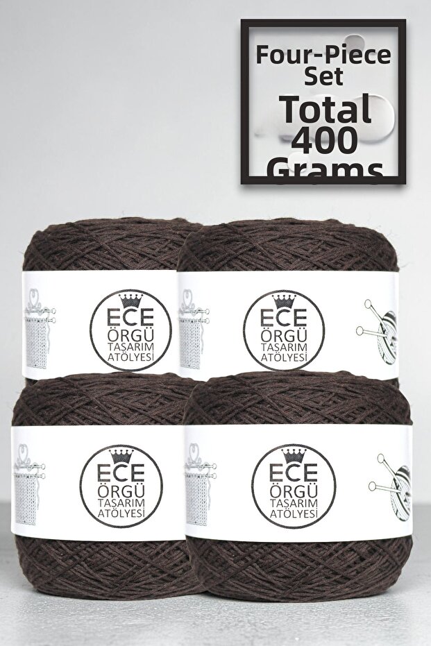 Bitter Coffee, 1 mm Thick, Twisted, 100% Cotton Knitting Yarn Set (Total 400 Gr.)