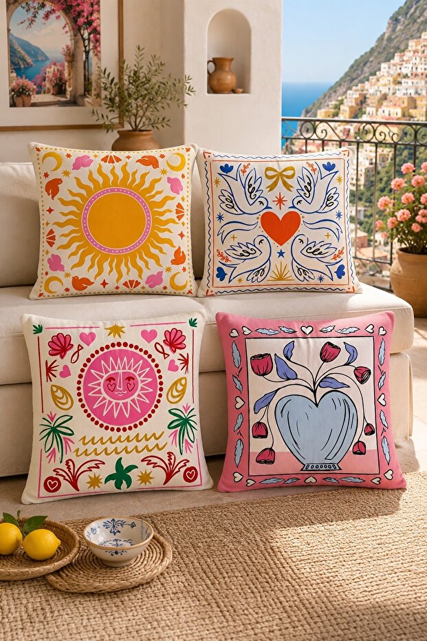 Simple Bohemian Patterned 4-Piece Throw Pillow Cover Set