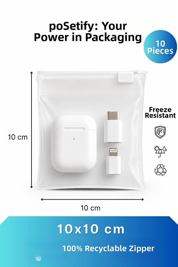 Zippered Organizer 10X10 cm | 10 Pieces | Frosted Transparent Jewelry, Technology, and Multi-Purpose Bag