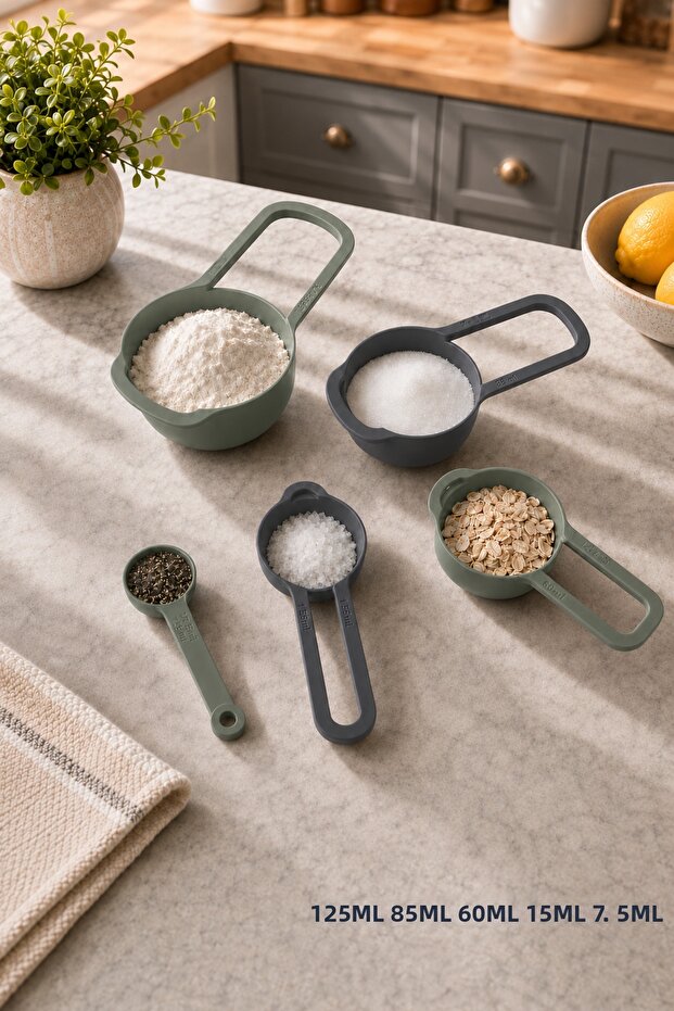 5 Pieces Plastic Measuring Spoon Set 125ml 85ml 60ml 15ml 7.5ml Nesting Cup Measuring Cup Cake Pastry Spice Measuring Spoon