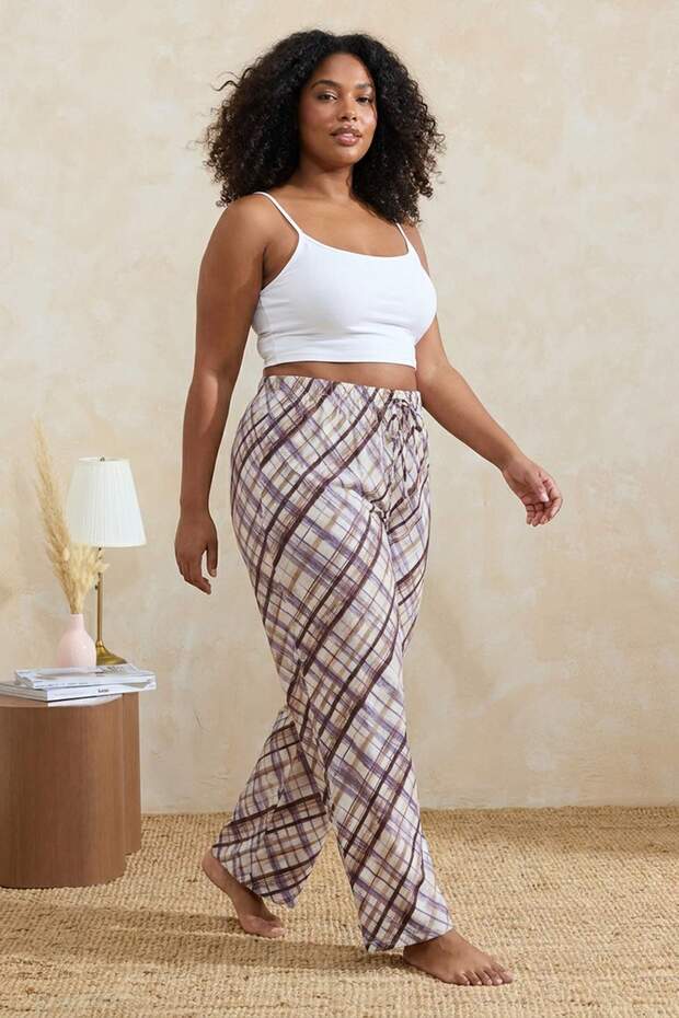 Mor Ekoseli Büyük Beden Kapri Boy Pijama Altı TBBSS26IA00016 - 2