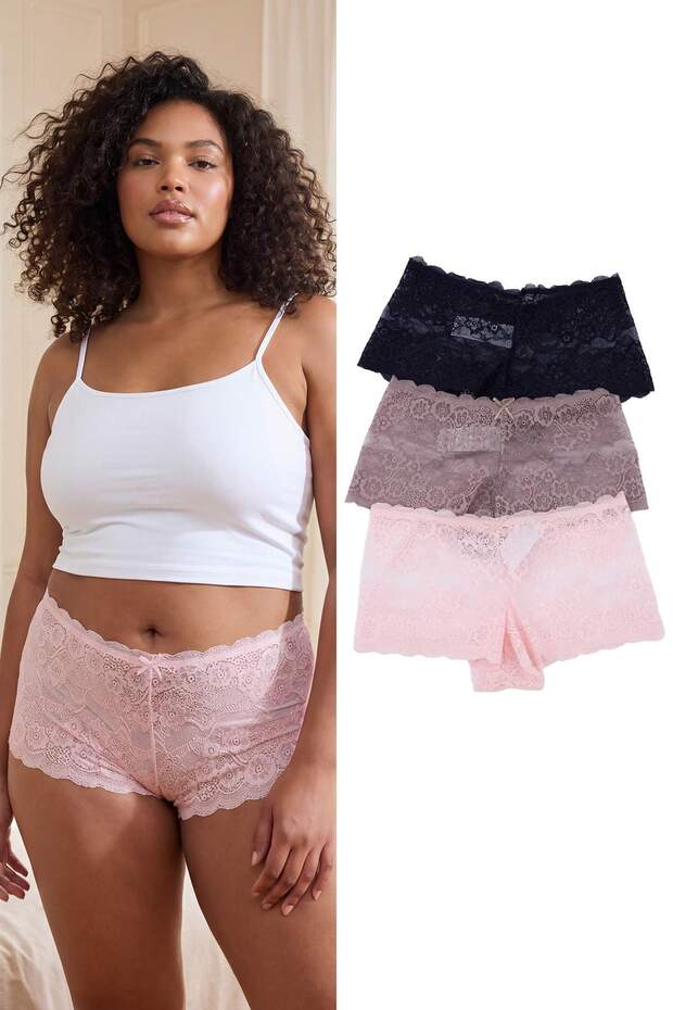 Pudra-Çok Renkli 3'lü Paket Dantelli Büyük Beden Külot TBBSS26CM00004
