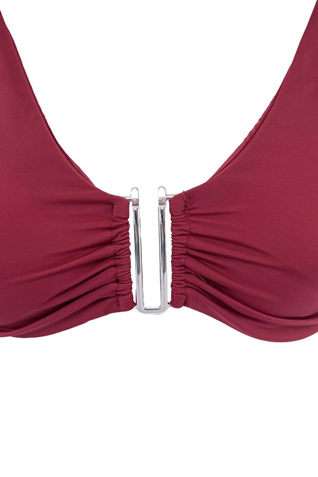 Vişne Bralette Kaplı Hipster Yüksek Bel Bikini Takımı TBESS26BT00177 - 5