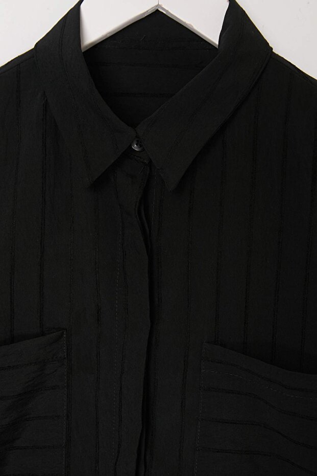 Siyah Oversize Cift Cepli Gömlek TDRSS26GO00110 - 3