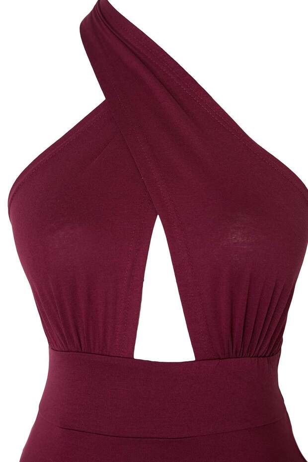 Mürdüm Örme Maxi Boyundan Bağlamalı Plaj Elbisesi TBESS26EL00035 - 5