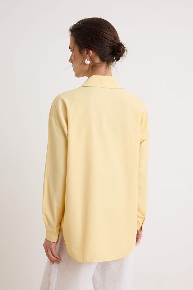 Açık Sarı Kahverengi Fiyonk Nakışlı Oversize Gömlek TWOSS26GO00202 - 4