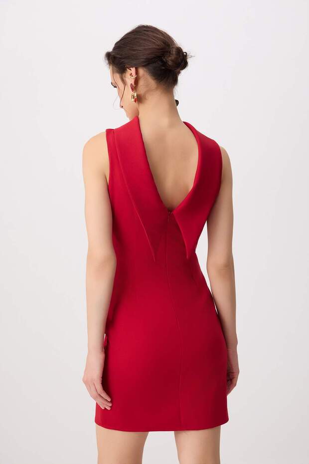 Kırmızı Düz Kısa / Mini Dokuma Elbise TWOSS26EL00840 - 4