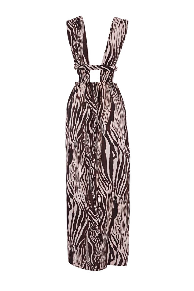 Zebra Desenli Maxi Dokuma Yırtmaçlı Plaj Elbisesi TBESS22EL0731 - 7