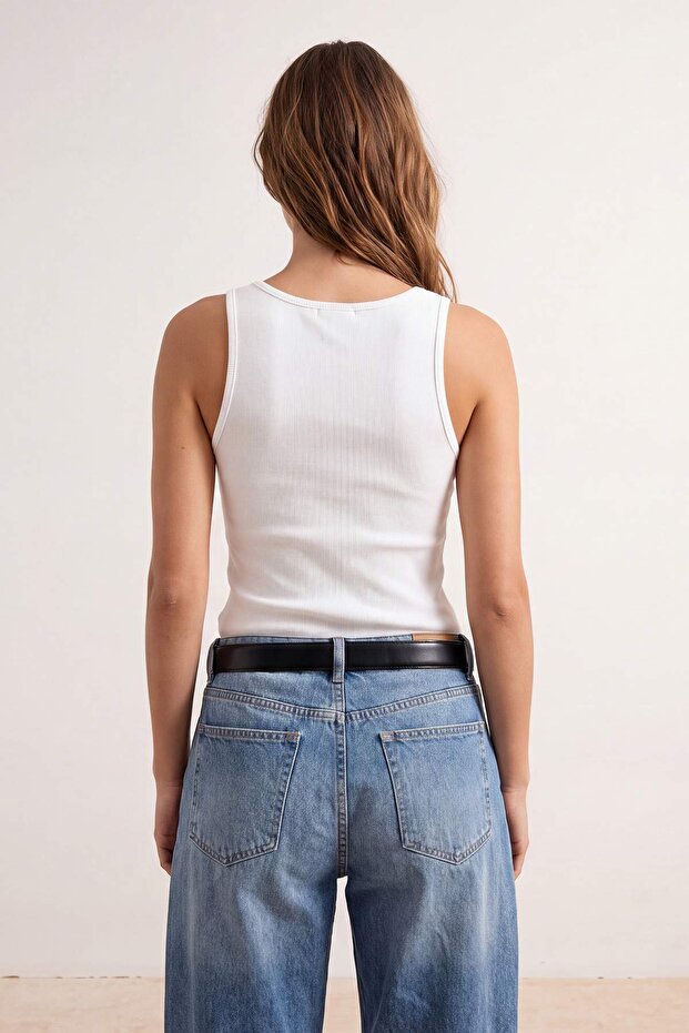 Wardrobe Essentials-Ekru Fitted/Vücuda Oturan Havuz Yaka Çıtçıtlı Esnek Örme Bluz TWOSS26BZ00073 - 3