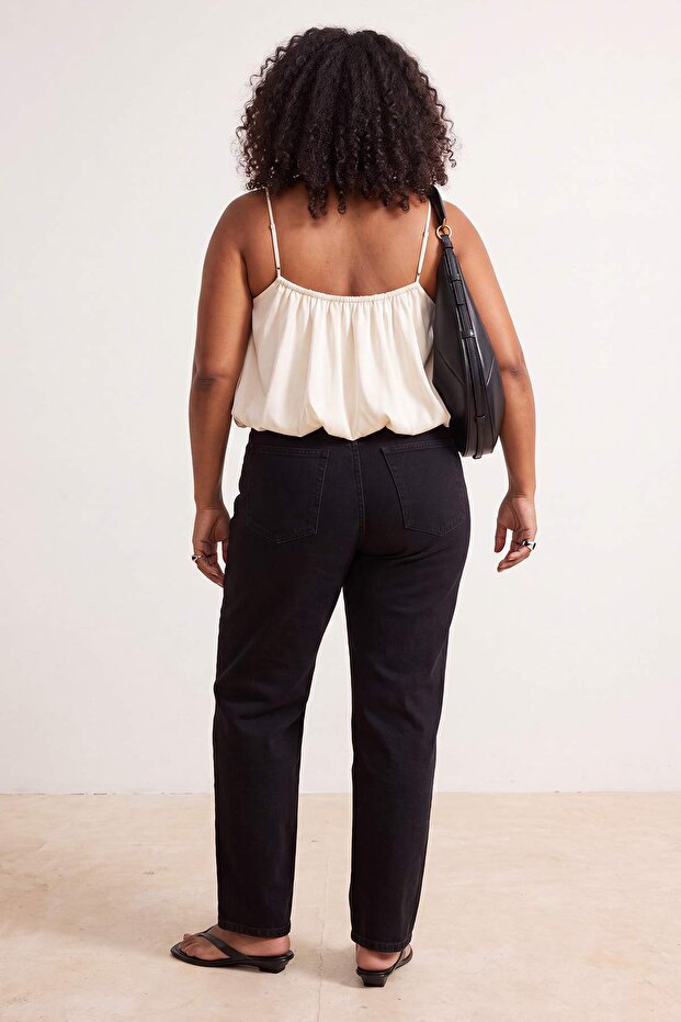Siyah Yüksel Bel 90'lar Straight Fit %100 Pamuk Non-Stretch Büyük Beden Jeans TBBAW26CJ00052 - 3
