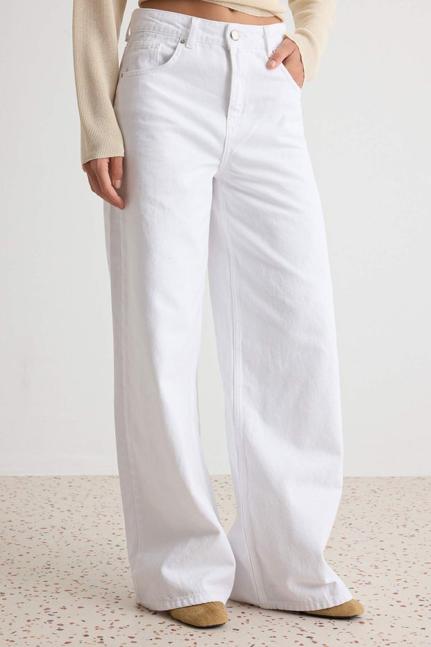 White High Waist Extra Wide Leg Loose Fit 100% Cotton Jeans Twoaw27Je00104