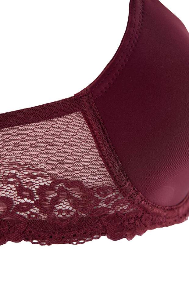 Bordo Sırtı Dantel Detaylı Kaplı Büyük Beden Sütyen TBBAW27CW00002 - 2