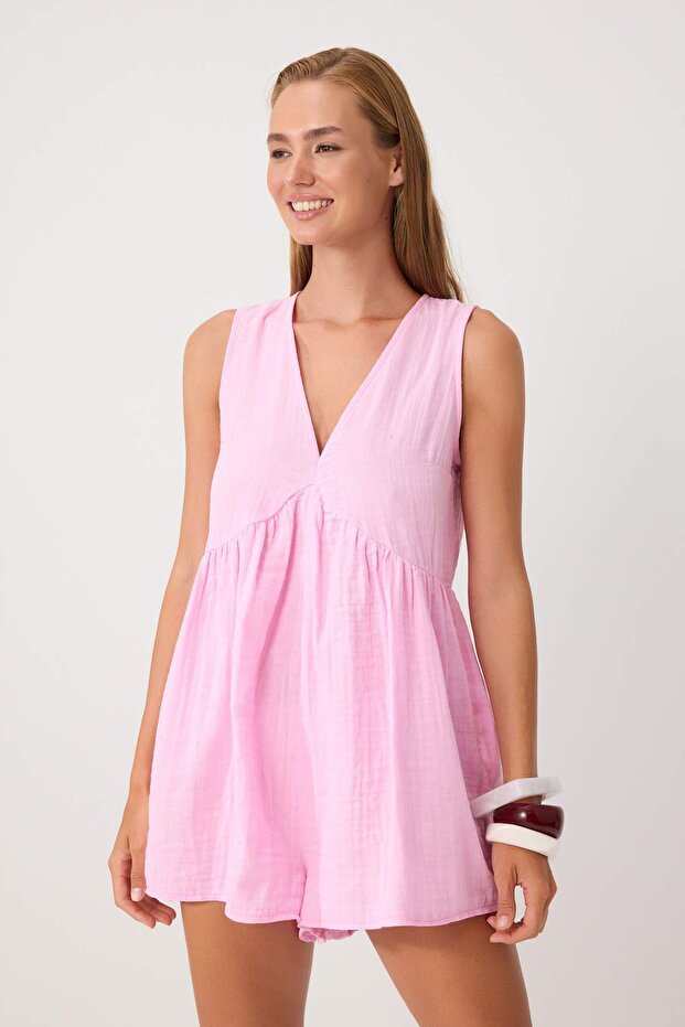 Pembe Dokuma Mini 100% Pamuk Müslin Plaj Tulum TBESS26TU00003 - 1