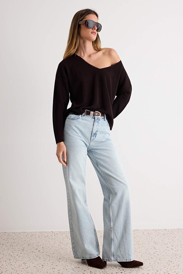 Mavi Yüksek Bel Straight Düz Kesim %100 Pamuk Non-Stretch Jeans TWOSS22JE0242 - 1