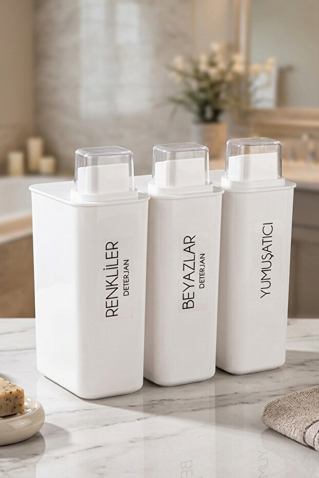 Set of 3 Self-Scaled Detergent Dispenser Boxes Colors Whites Softener Labeled 3000ml