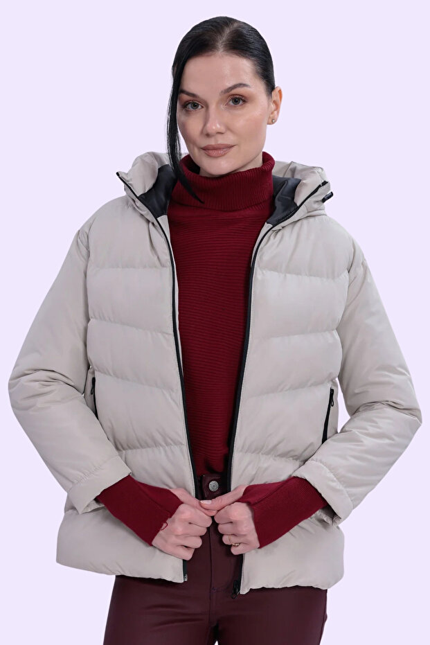 Women's Stone Hooded Inflatable Coat - Windproof Water Resistant Coat
