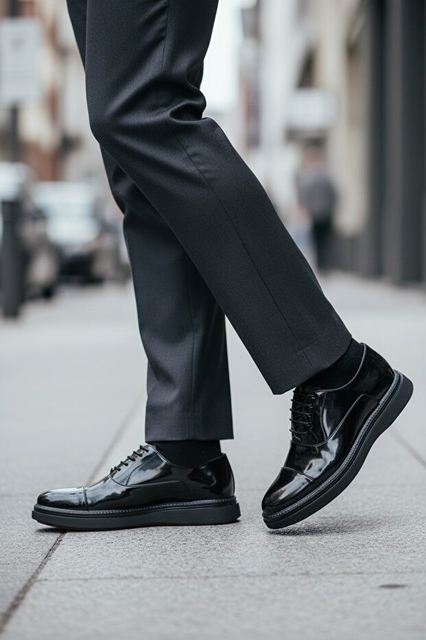 Bellagio Black Patent Leather 100% Genuine Leather Men's Classic Shoes
